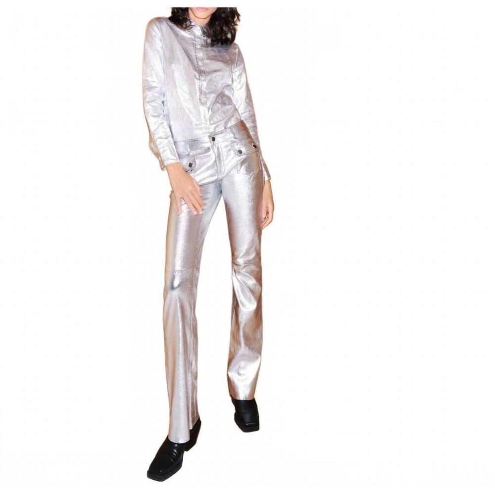 NEW MON & PAU carolyn leather pant in metal silver